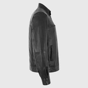 เสื้อแจ็คเก็ตหนังสไตล์คาเฟ่เรเซอร์สีดำสำหรับผู้ชาย - Product Image 2