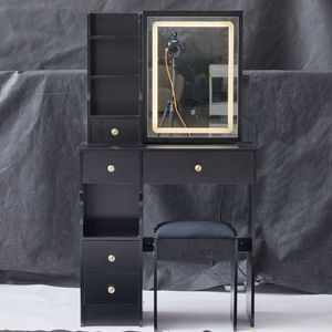 Tavolo da Trucco con Cassetto Sinistro da 29,2 Pollici, Luminosità Regolabile a Tre Colori, Sgabello Imbottito, Ampio Controllo Touch Scorrevole - Product Image 5