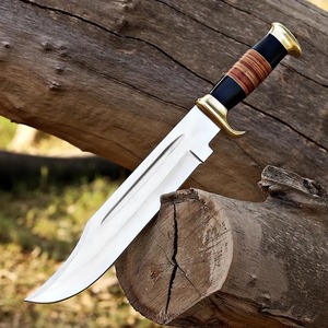 Couteau de chasse et de camping DIY à lame fixe droite en acier au carbone, pointe tombante, avec étui en cuir, fait main, pour activités de plein air - Product Image 2