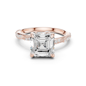 Anillo de compromiso con diamante brillante de talla Asscher cultivado en laboratorio, con engaste pavé y de puntas, joyería nupcial de lujo para boda - Product Image 1