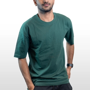 เสื้อยืดผู้ชายสีเขียวขวด ผ้าถักเนื้อนุ่ม 100% ผ้าฝ้าย สีพื้น ระบายอากาศได้ดี ใส่สบายทุกวัน - Product Image 2