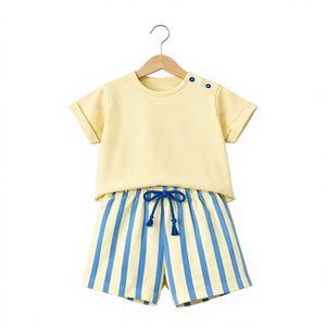 Ensemble T-shirt et short en coton biologique pour garçons, vêtements décontractés pour bébés garçons, doux et respirants, pour toutes les saisons, vêtements pour tout-petits, OEM, étiquette privée - Product Image 1