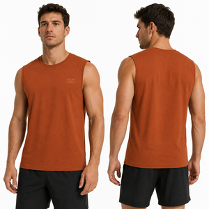 Débardeur de compression en tissu mesh respirant, design épaules tombantes, étiquette tissée personnalisée, fabricant OEM, sur mesure pour vêtements de plage - Product Image 2