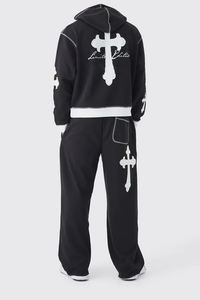 ชุดวอร์มลายสก็อตผ้าฝ้าย 100% พิมพ์ลายพัฟแฟชั่นใหม่ ทรงโอเวอร์ไซส์ รุ่นลิมิเต็ดอิดิชั่น พร้อมฮู้ดดี้ปักลายกากบาทและกางเกงจ็อกเกอร์ - Product Image 5