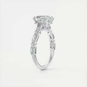 Anillo de compromiso con diamante cultivado en laboratorio de corte Asscher de 2.50 quilates, con pavé Bardot Scallop y trece diamantes en oro blanco de 14K. - Product Image 6