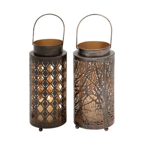Iron <b>Lantern</b> <b>Candle</b> <b>Holder</b> Set With Geometric Cutout Design For Home Decoration Ambient Lighting Votive Modern Desgin Decor - Product Image 1