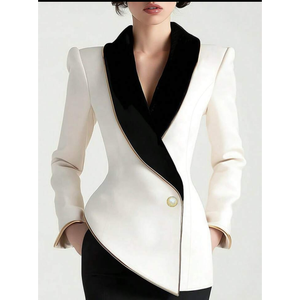 Blazer de Diseño Asimétrico con Solapa en Contraste para Mujer, Chaqueta Formal Elegante de Corte Entallado - Product Image 1