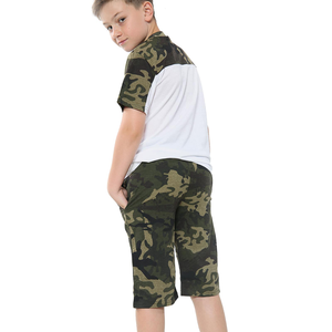 Kids Two <b>Colour</b> Block Top & Shorts <b>Set</b> Camo Green Summer Wear Girls Boys 5-13 - Product Image 2