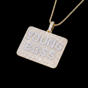 <b>Silver</b> Moissanite Custom Name <b>Pendant</b> Large Rectangular Design Iced Out Statement Jewelry <b>For</b> <b>Men</b> moissanite custom letter - Product Image 2