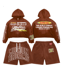 Conjunto de 2 Piezas con Capucha para Hombre, Estilo Urbano, de Algodón y Felpa, con Pantalones Cortos y Chaqueta con Cierre, Diseño Personalizado, Estilo Otoñal - Product Image 5