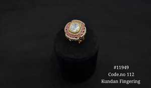 Bague de doigt Kundan plaquée or avec pierre ovale, ajustable, en laiton, époxy Kundan, pour mariage, fête, cadeau, accessoires - Product Image 5