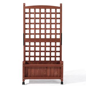 Fioriera in legno alta 50 pollici con traliccio, autoportante, con fori di drenaggio, per esterni, con ruote - Product Image 1