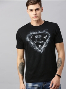T-shirt décontracté noir pour homme avec logo Superman imprimé par transfert thermique, motif avant, idéal pour l'été, 100 % polyester tricoté - Product Image 2