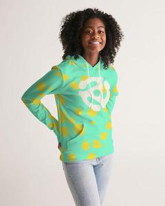 Sweat-shirt à capuche vert menthe à pois pour femme avec logo blanc imprimé sur le devant, coupe classique, vêtement décontracté d'automne - Product Image 2