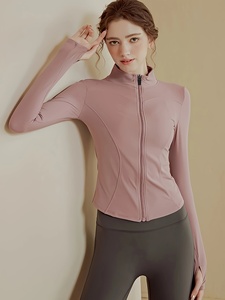 Custom Logo Women Full Zip Running Jacket <b>Thumb</b> <b>Hole</b> Slim Fit Yoga <b>Top</b> - Product Image 1