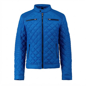 Custom Logo Men's Royal Blue Diamond <b>Quilted</b> Biker-Style Jacket – Lightweight Spring Jacket - Product Image 1