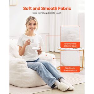 3 Feet <b>Bean</b> <b>Bag</b> Chair Soft Teddy Velvet <b>Cover</b> 25D Memory Foam Armrests Storage Pocket Bedroom Playroom Beige Model D0100X3ES82 - Product Image 3