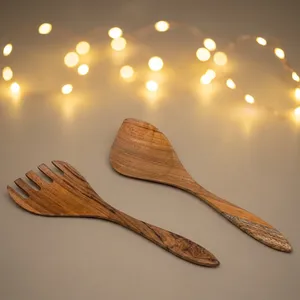 Ensemble de saladiers en bois d'acacia bien conçu avec des couverts écologiques, compatibles lave-vaisselle, micro-ondes et four, accessoires de cuisine - Product Image 6