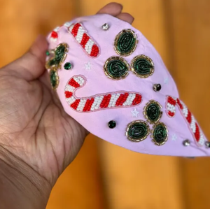Diadema con diseño de bastón de caramelo, diadema navideña hecha a mano con nudo, diadema ancha con cuentas, diadema para niños y adultos, diadema con cuentas de semillas - Product Image 1