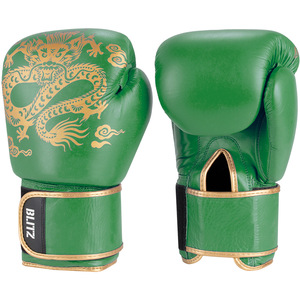 Gants de boxe unisexes en cuir bleu respirant avec impression de dragon doré pour fermeture, logo personnalisé, équipement d'entraînement pour adultes - Product Image 4