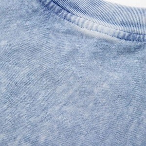 Acid Wash Regular Fit Turtleneck <b>Tie</b>-Dye Short Sleeve <b>Knitted</b> 100% Cotton Breathable Hip Hop Men's T-Shirt - Product Image 5
