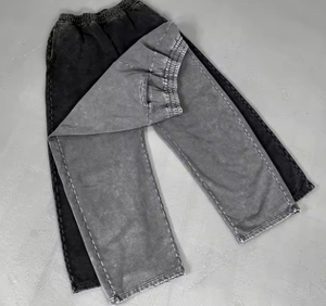 Vintage Street Wax Printing Acid Washed Wide Leg <b>Sweatpants</b> Pure Cotton Worn Out Curved Knife Joggers Pants Men <b>Oversized</b> - Product Image 3