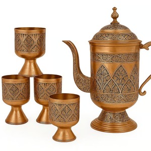 Ensemble de pichets en cuivre avec couvercle et 4 verres droits gravés, ensembles de vaisselle métallique orientale, pichets écologiques pour les fêtes - Product Image 5