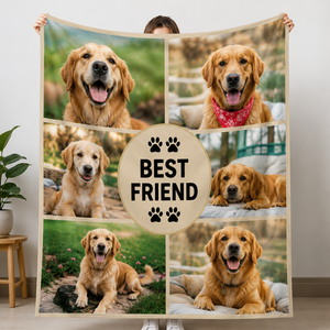 Custom Golden Retriever Photo Throw <b>Blanket</b> Best <b>Friend</b> Design 100% Polyester Polar Flannel Rectangular Home Use Winter - Product Image 1