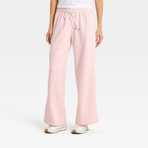 <b>Blush</b> Pink High Rise Barrel Wide Leg Sweatpants Women Tonal Drawstring Side Pocket Smooth Soft Pants - Product Image 1