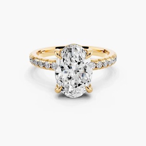 Anillo de Compromiso de Oro de 14K con Diamante Ovalado Cultivado en Laboratorio y Halo Oculto con Pavé - Product Image 1