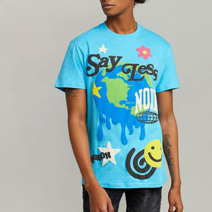 T-shirts pour hommes en toile 100% coton sur mesure, unis, coupe ample, écologiques, décontractés, col rond, imprimés en relief, anti-UV, anti-plis - Product Image 1