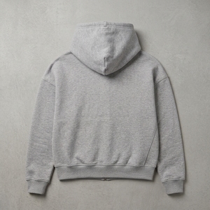 Sweat à capuche unisexe gris chiné, coupe ample, fermeture éclair, broderie de logo personnalisée, style streetwear minimaliste, veste en molleton de coton, tenue décontractée - Product Image 3