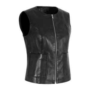 Chaleco de Cuero Genuino Napa para Mujer, Sin Mangas, con Cierre, Top de Cuero a la Moda, Proveedor Mayorista OEM ODM de Marca Privada - Product Image 2