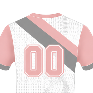 Maillot de rugby à manches courtes rose clair, blanc et gris, col rond, graphique, performance athlétique, vêtements de sport d'équipe, entraînement, match de rugby - Product Image 4