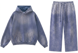 Ensemble Jogging Streetwear Vintage en Molleton Délavé avec Capuche, Coupe Ample, Logo Personnalisé, Effet Usé et Délavé à l'Acide, Sweat à Capuche et Pantalon Oversize - Product Image 6