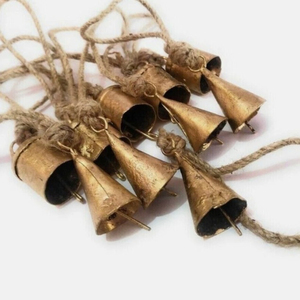 Wholesale Vintage <b>Christmas</b> Hanging Cow Bells Antique <b>Gold</b> Metal Harmony Bells on Jute Rope For Farmhouse Holiday Wreath <b>Decor</b> - Product Image 5