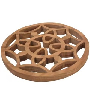 <b>Trivets</b> natural brown wood round geometric Celtic knot cutout heat insulation pad for table safety <b>trivets</b> Dining Table Decor - Product Image 2