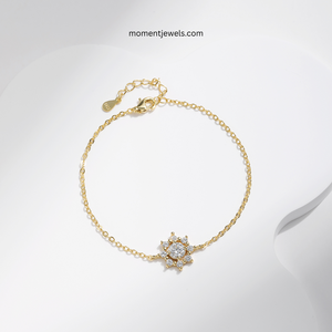 Bracelet élégant en argent sterling 925 plaqué or 14 carats avec moissanite pour femme, pendentif flocon de neige brillant, chaîne câble, style IG - Product Image 3