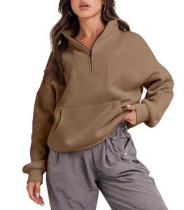 Sweat-shirt à capuche mi-zippé pour femme, hiver, manches longues, en polaire oversize, respirant, anti-plis, avec logo frontal, service OEM - Product Image 1