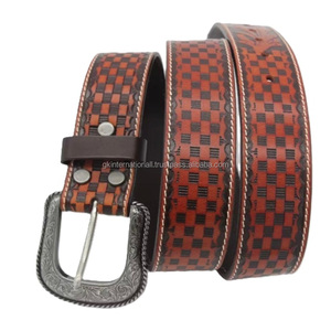 Cinturón de Cuero Genuino de Vaca con Diseño Floral y Trenzado, Hecho a Mano al Estilo Western para Hombre - Product Image 4