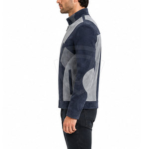 Blouson moto en daim pour homme, col montant, fermeture éclair, coupe ajustée, design durable, imperméable, vêtement décontracté pour l'hiver - Product Image 2