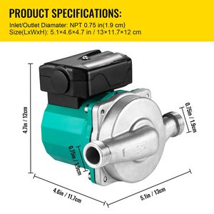Pompe de recirculation d'eau chaude 93W 110V, pompe de circulation d'eau avec filetage G 3/4'' et adaptateur en laiton NPT 1/2'', nouveau produit, pompes à eau - Product Image 3