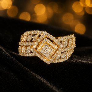 Royal 14K Gold Statement <b>Ring</b> with Square <b>CZ</b> Center and Luxury Wedding Party Wear Jewelry - Product Image 2