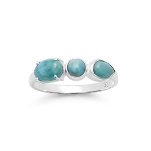 Three Larimar Stones <b>Ring</b> S925 Sterling Silver Bezel <b>Set</b> Oval Round Pear Shape Minimalist Design Everyday Wear Fine <b>Ring</b> Jewelry - Product Image 1