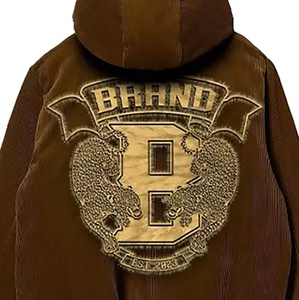 Custom Brown Corduroy <b>Zip</b> Up <b>Hoodie</b> Men Heavyweight Corduroy Sweatshirt With Side <b>Pockets</b> Front And Back Print <b>Hoodie</b> - Product Image 5