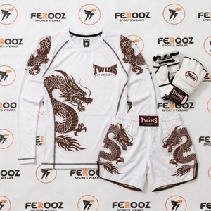 Vêtements d'entraînement de combat blancs et roses avec illustration de dragon, haut de sport à manches longues et short léger pour la lutte - Product Image 4
