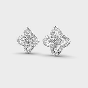 IGI Certified Lab Grown Diamond Quatrefoil Floral Stud <b>Earrings</b> 9K Yellow / White / Rose Gold Halo Cluster Designer <b>Earrings</b> - Product Image 2