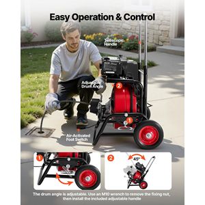 Macchina Portatile per la Pulizia degli Scarichi con Spirale Autoalimentata da 100 FT X 1/2 Pollici e Ruota Auto-Scalante - Product Image 5