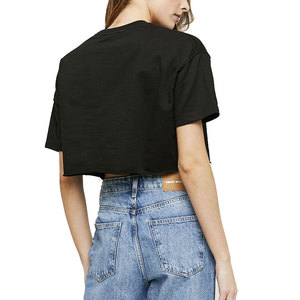 T-shirt court noir pour femme, col rond, manches courtes, logo imprimé, coupe décontractée, 100% coton jersey 220g, toutes saisons - Product Image 3