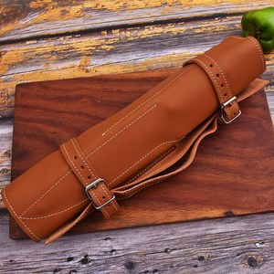 Hand Forged Damascus Steel 5-Piece Full Tang Ambidextrous Modern Dark African Wood Handle Chef <b>Knife</b> <b>Set</b> Leather Bag OEM/ODM - Product Image 5